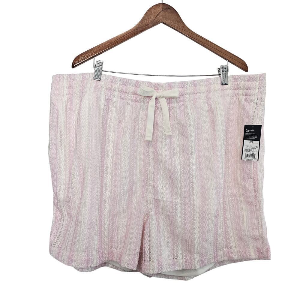 Crochet Shorts Women XXL Pink Striped High Rise Pull On Cottage Preppy Coquette